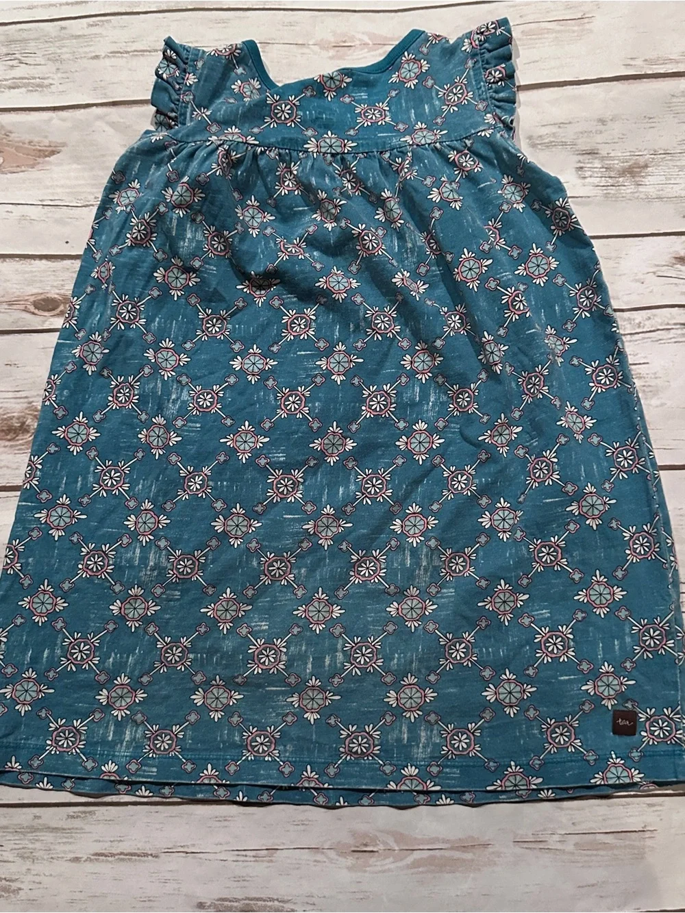 Tea teal floral dress 5y fair hole